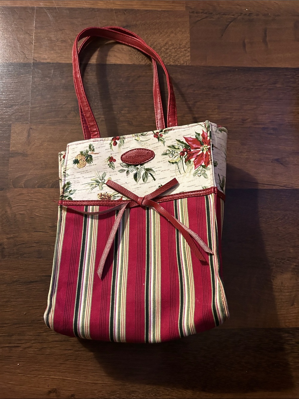 Red Floral & Stripe Tote Bag with Bow Detail